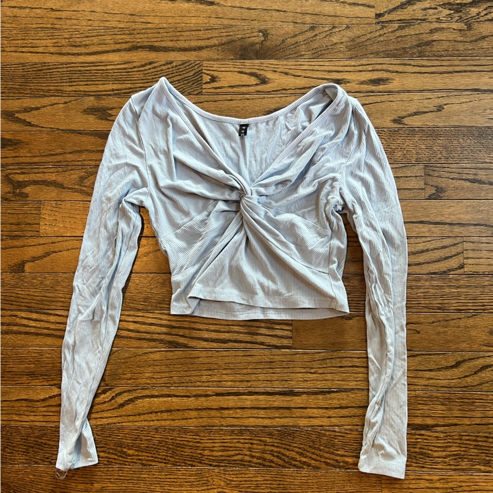Zaful Gray Crop Tie Front Blouse
